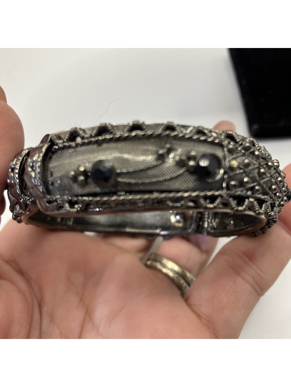 VTG Black Rhinestone Spring Bracelet - Picture 2 of 10